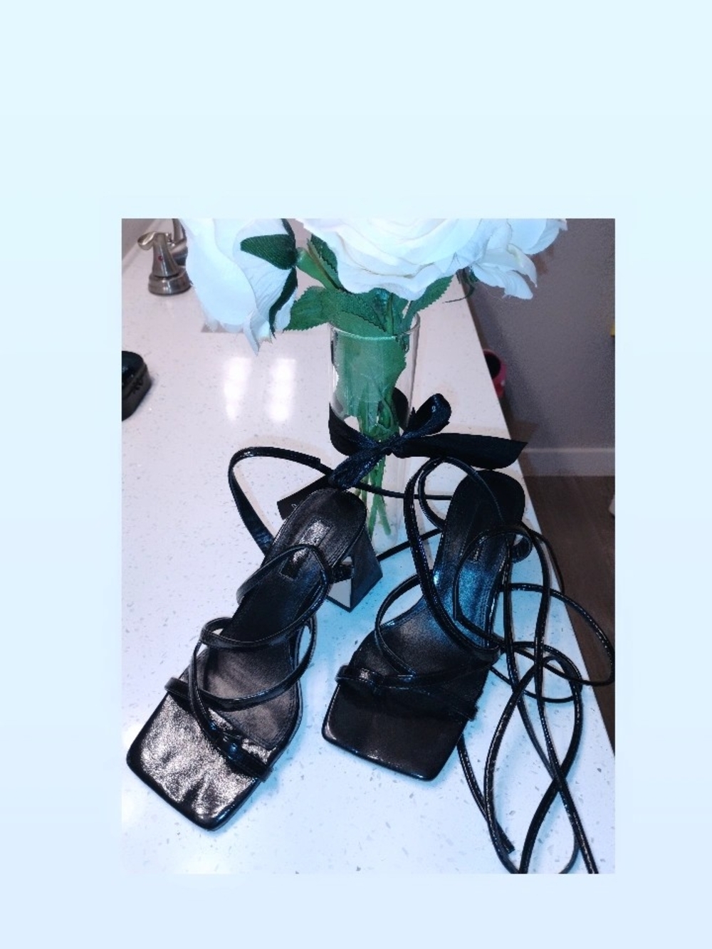 Topshop Black Lace-Up Square Toe Block Heels